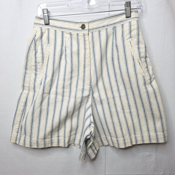 DKNY Jeans Shorts Women 10 Denim White Blue Pinstripe High Waisted Bermuda Mom - Picture 9 of 9